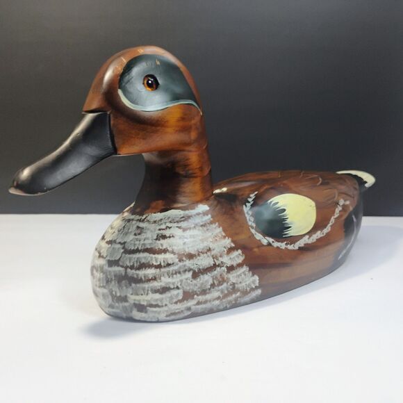 Vintage Wooden Duck Decoy 15in Heavy Hand-Carved Painted Glass Eyes Door Stopper - Picture 1 of 14